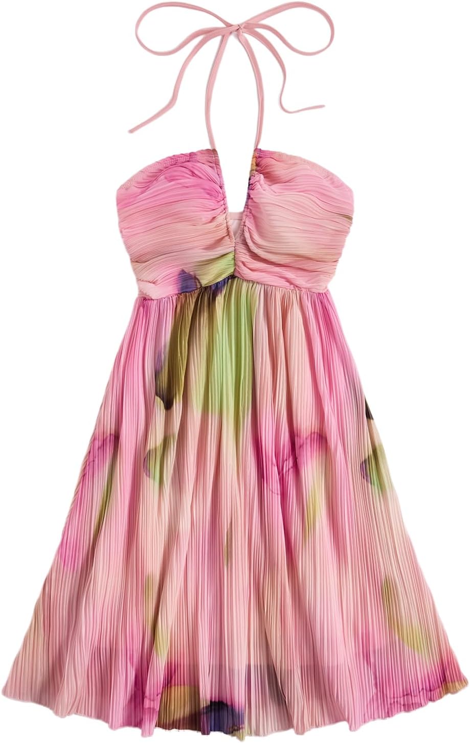Youth Womens Tie Dye Cami Dress Halter Backless Sleeveless A Line Short Summer Vacation Sundress