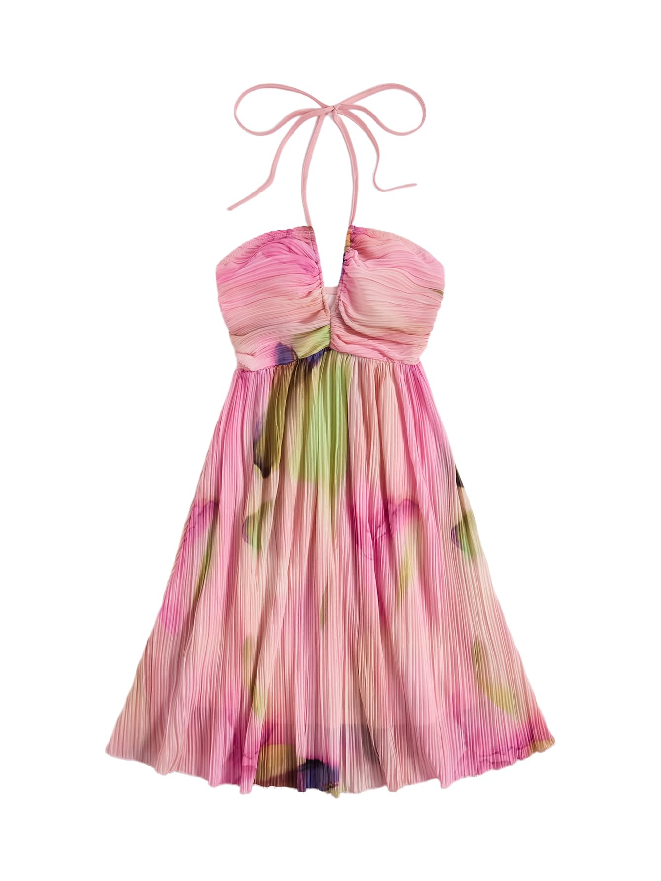 Youth Womens Tie Dye Cami Dress Halter Backless Sleeveless A Line Short Summer Vacation Sundress