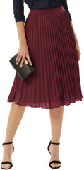 Youth Womens Pleated Midi Skirt Chiffon Elastic High Waist Knee Length Swing Flare A Line Skirt Outfit for Teens