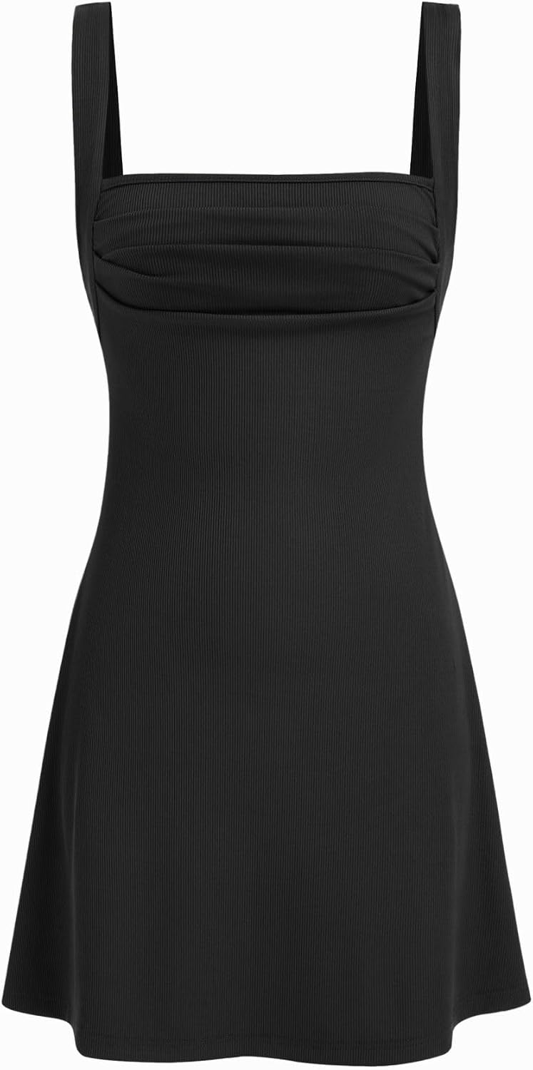 2026 Business Summer Floral Mini Dress for Women Cut Out Back Square Neck Sleeveless Cocktail Dress for Business Events