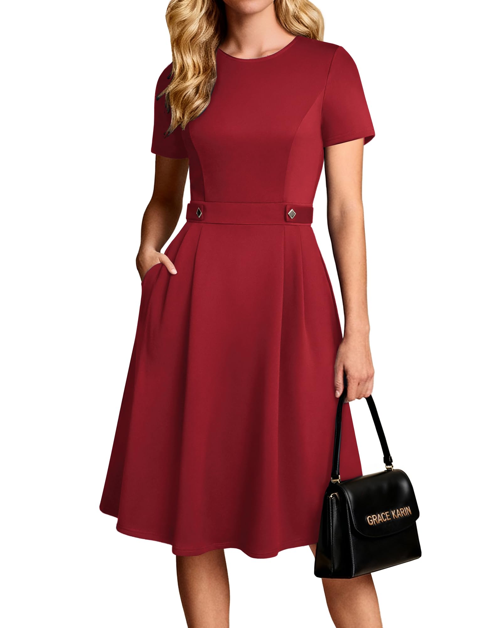 Youth 2026 Womens Church Dresses Short Sleeve A Line Work Fit and Flare Dress with Pockets