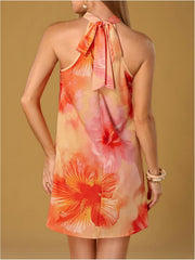 Business Casual Women's Sleeveless Halter Neck Floral Print A Line Short Sundress Summer Daily Office Wear Dress