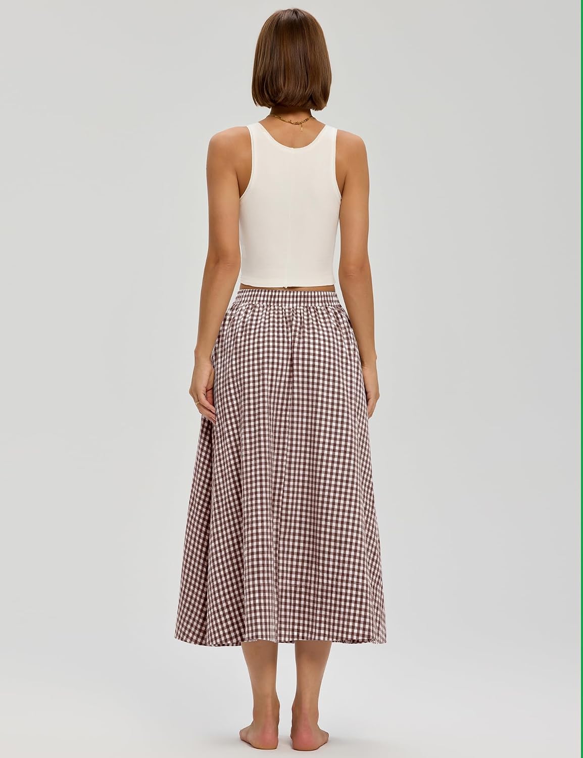 Business Womens A Line Cotton Flowy Midi Maxi Skirt Boho Summer Beach Casual Elastic Waist Skirt Outfit With Pockets