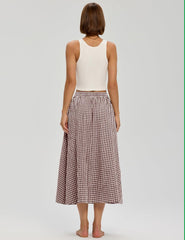 Business Womens A Line Cotton Flowy Midi Maxi Skirt Boho Summer Beach Casual Elastic Waist Skirt Outfit With Pockets