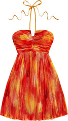 Youth Womens Tie Dye Cami Dress Halter Backless Sleeveless A Line Short Summer Vacation Sundress