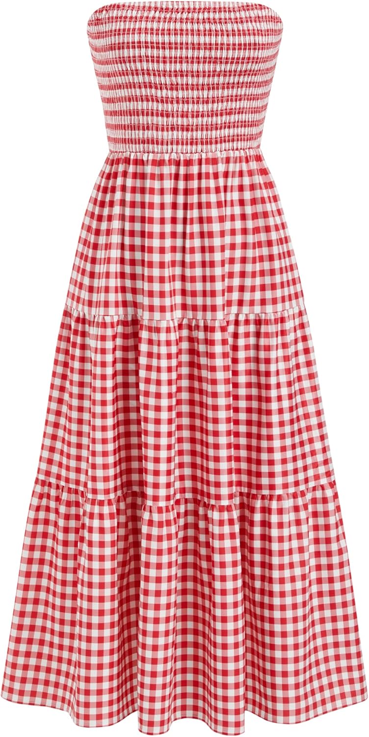 Youth Womens Strapless Dress with Pockets Tube Striped Long A Line Midi Dresses Beach Vacation Casual Summer Outfits