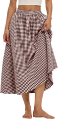 Business Womens A Line Cotton Flowy Midi Maxi Skirt Boho Summer Beach Casual Elastic Waist Skirt Outfit With Pockets