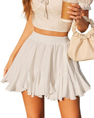 Business Womens High Waisted Boho Ruffle Flowy Mini Pleated Skirt Flared Skater Skirt Basic Business Casual Outfit
