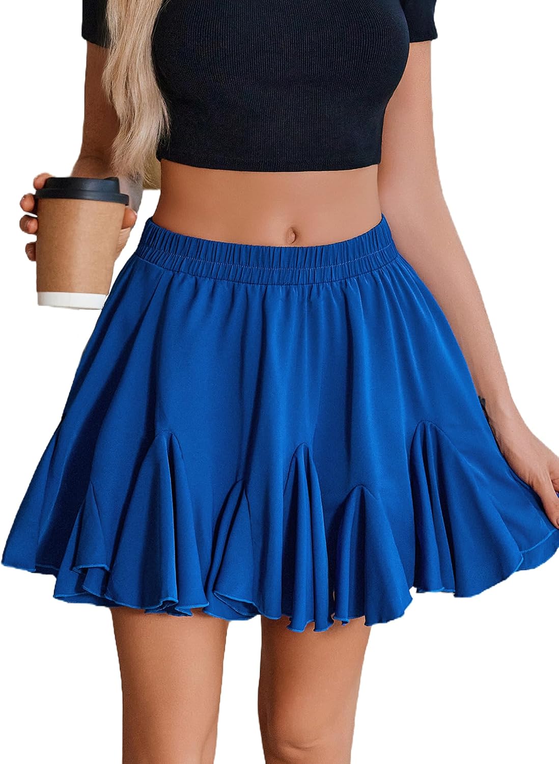 Business Womens High Waisted Boho Ruffle Flowy Mini Pleated Skirt Flared Skater Skirt Basic Business Casual Outfit
