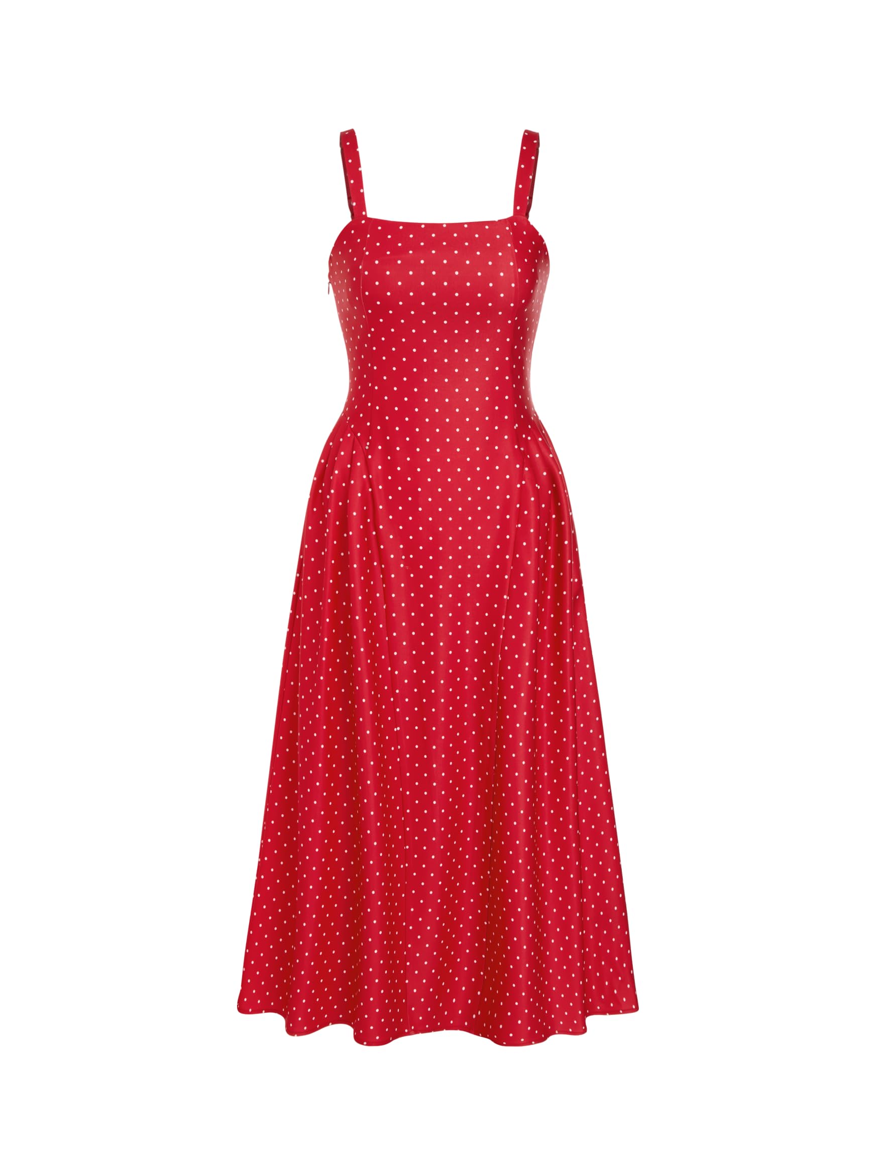 Womens Minimalist Polka Dots Summer Casual Dresses Square Neck Sleeveless Midi A Line Elegant Daily Dress