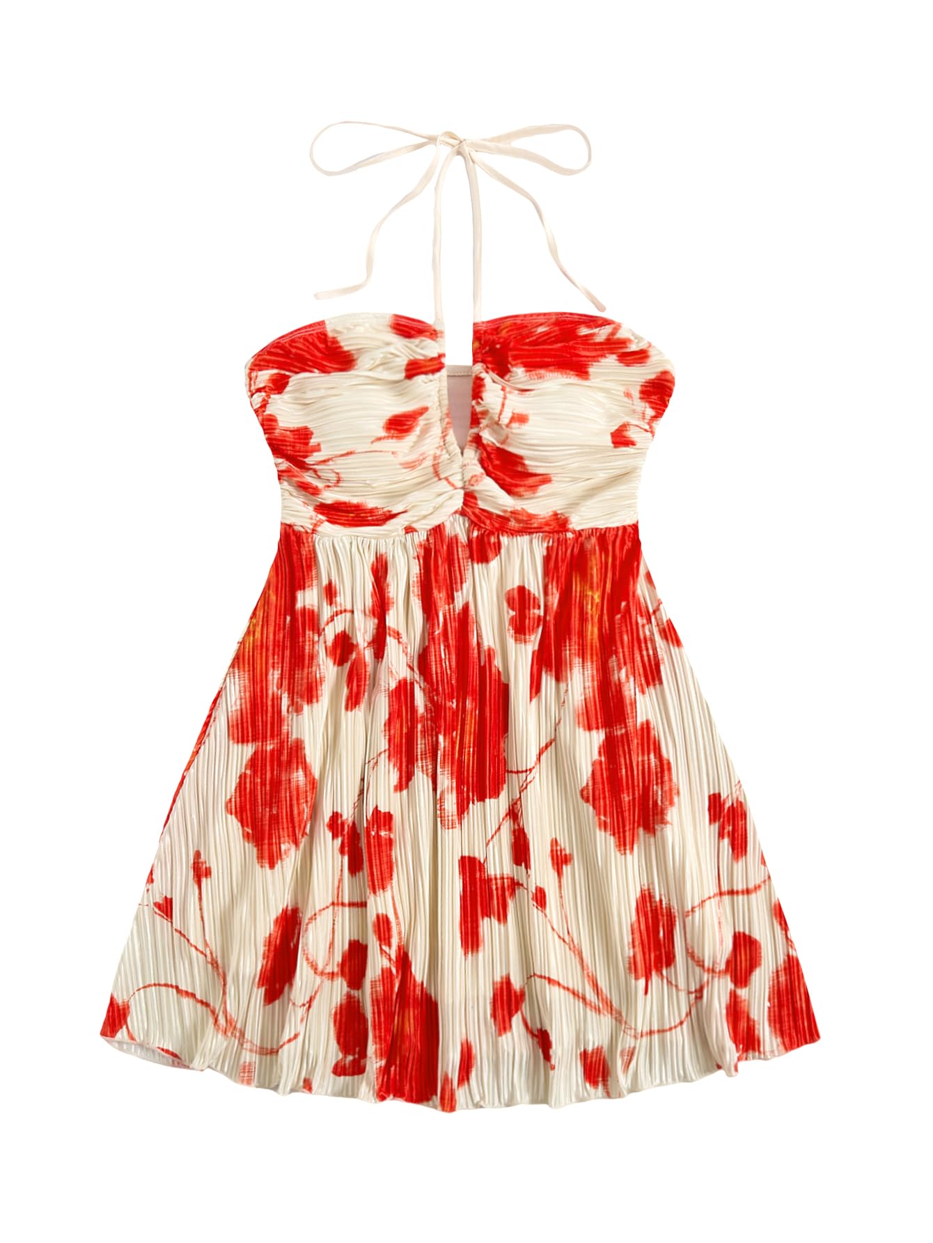 Youth Womens Tie Dye Cami Dress Halter Backless Sleeveless A Line Short Summer Vacation Sundress