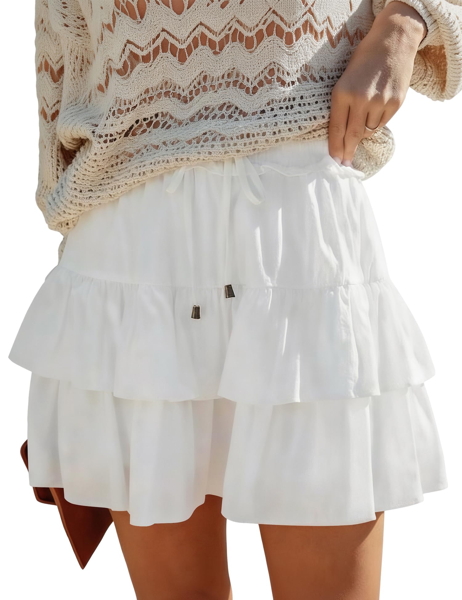 2026 Youth Flowy Boho Ruffled Mini Skorts for Women High Waist Tiered Casual Skorts for Tennis Golf Daily Activities