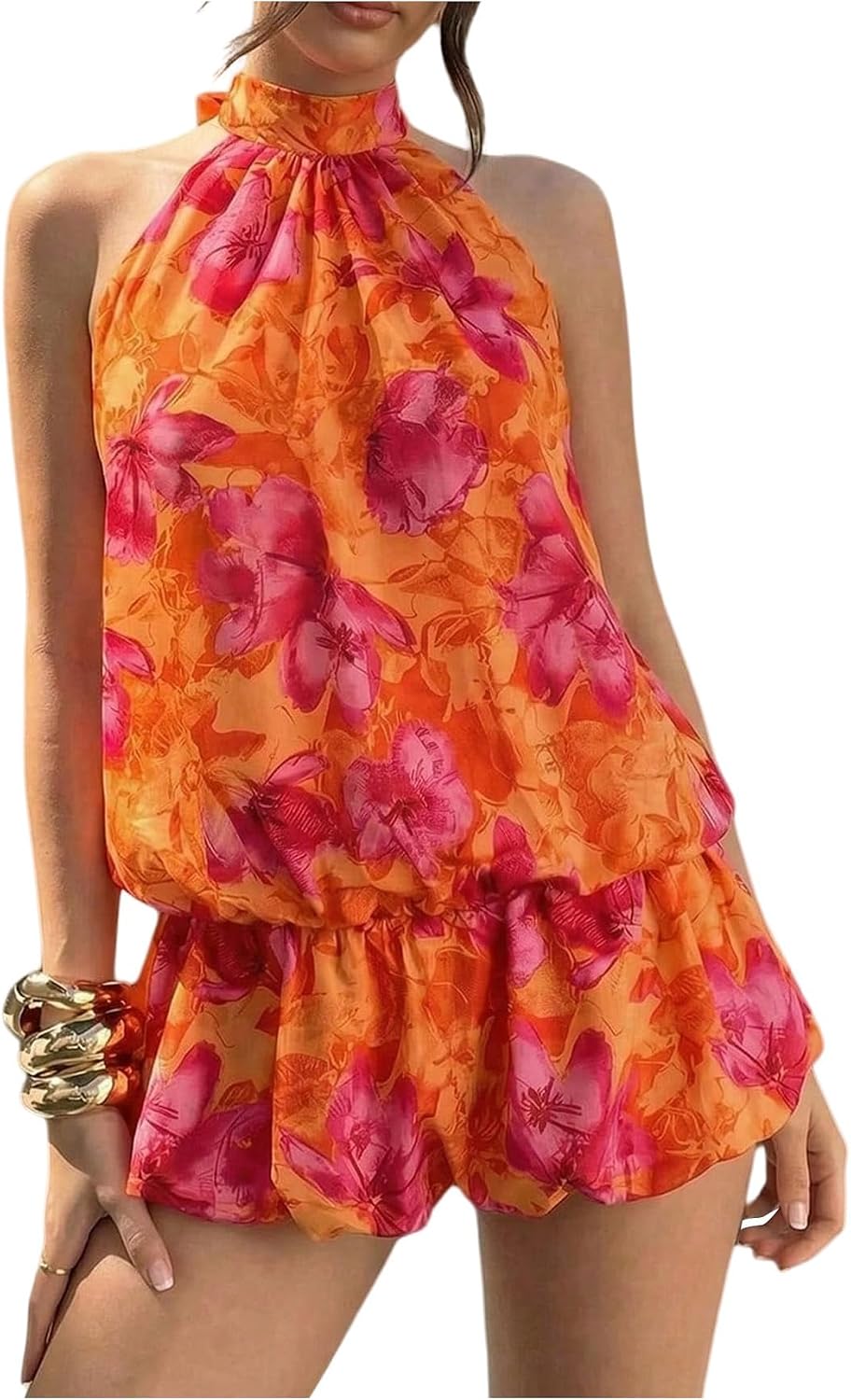 Youth Women's  Summer Halter Dress Tie Open Back Sleeveless Ruffle Hem Bubble Going Out Mini Dress