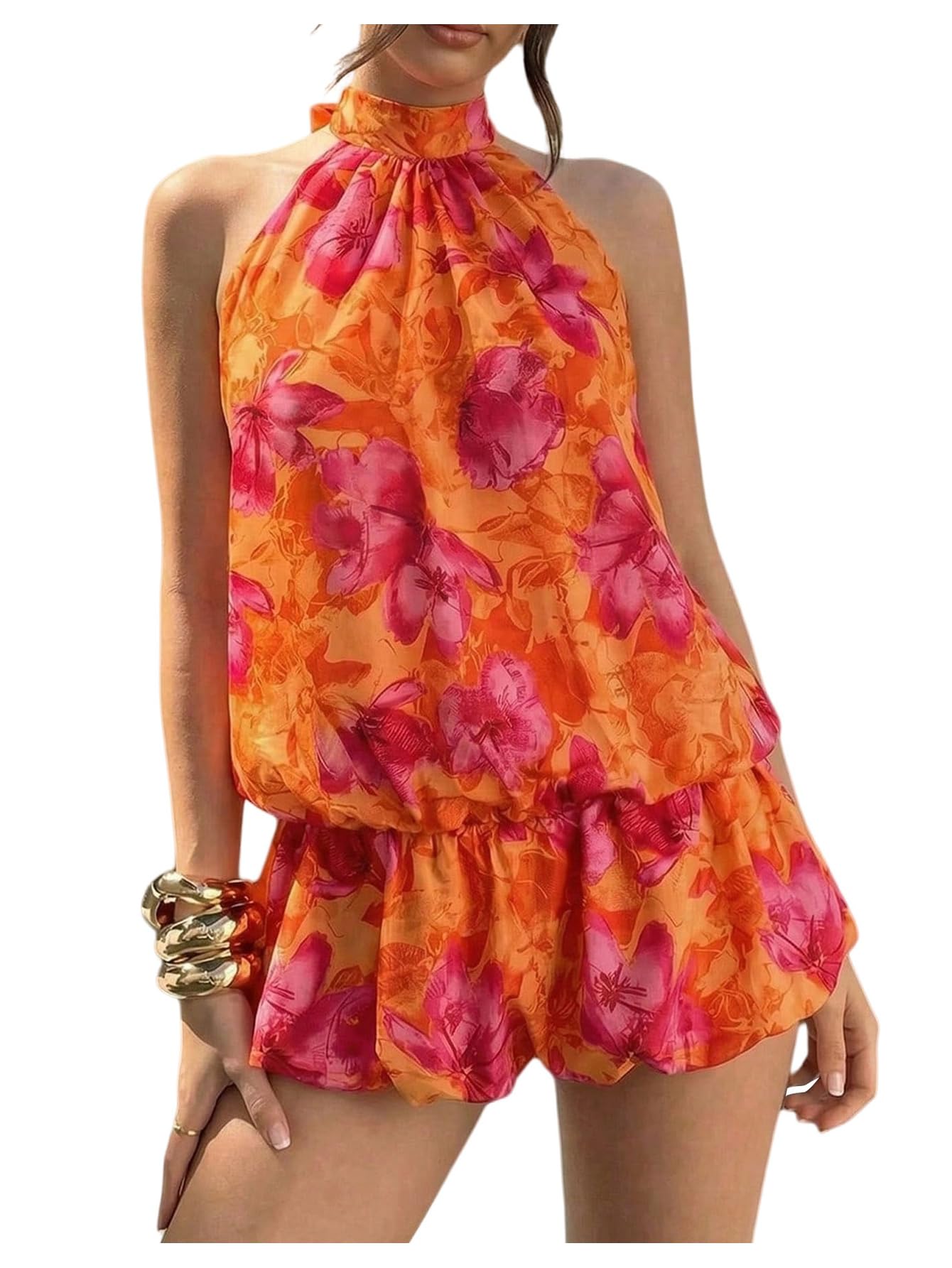 Youth Women's  Summer Halter Dress Tie Open Back Sleeveless Ruffle Hem Bubble Going Out Mini Dress