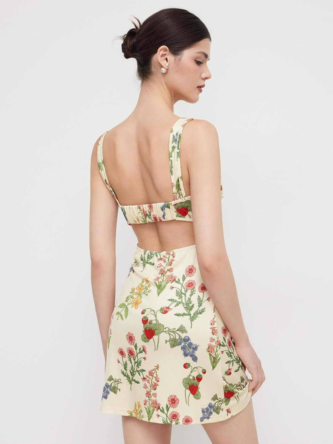 2026 Business Summer Floral Mini Dress for Women Cut Out Back Square Neck Sleeveless Cocktail Dress for Business Events