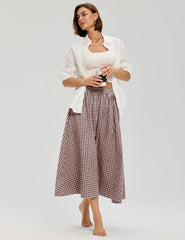 Business Womens A Line Cotton Flowy Midi Maxi Skirt Boho Summer Beach Casual Elastic Waist Skirt Outfit With Pockets
