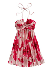 Youth Womens Tie Dye Cami Dress Halter Backless Sleeveless A Line Short Summer Vacation Sundress