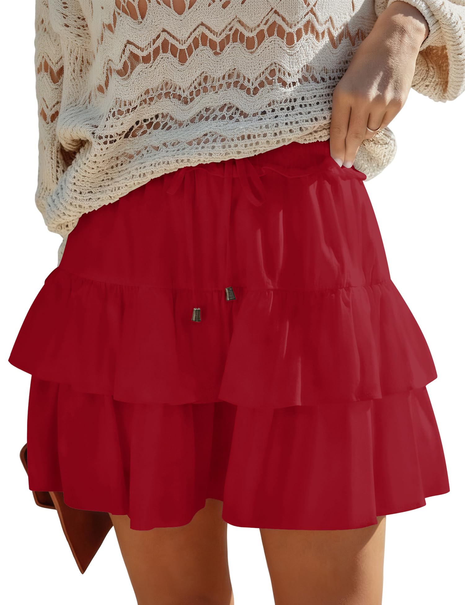 2026 Youth Flowy Boho Ruffled Mini Skorts for Women High Waist Tiered Casual Skorts for Tennis Golf Daily Activities