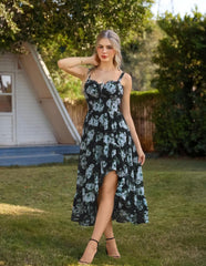 Womens Business Corset Dress Summer Floral Flowy High Low Milkmaid Sundress for Wedding Party Events