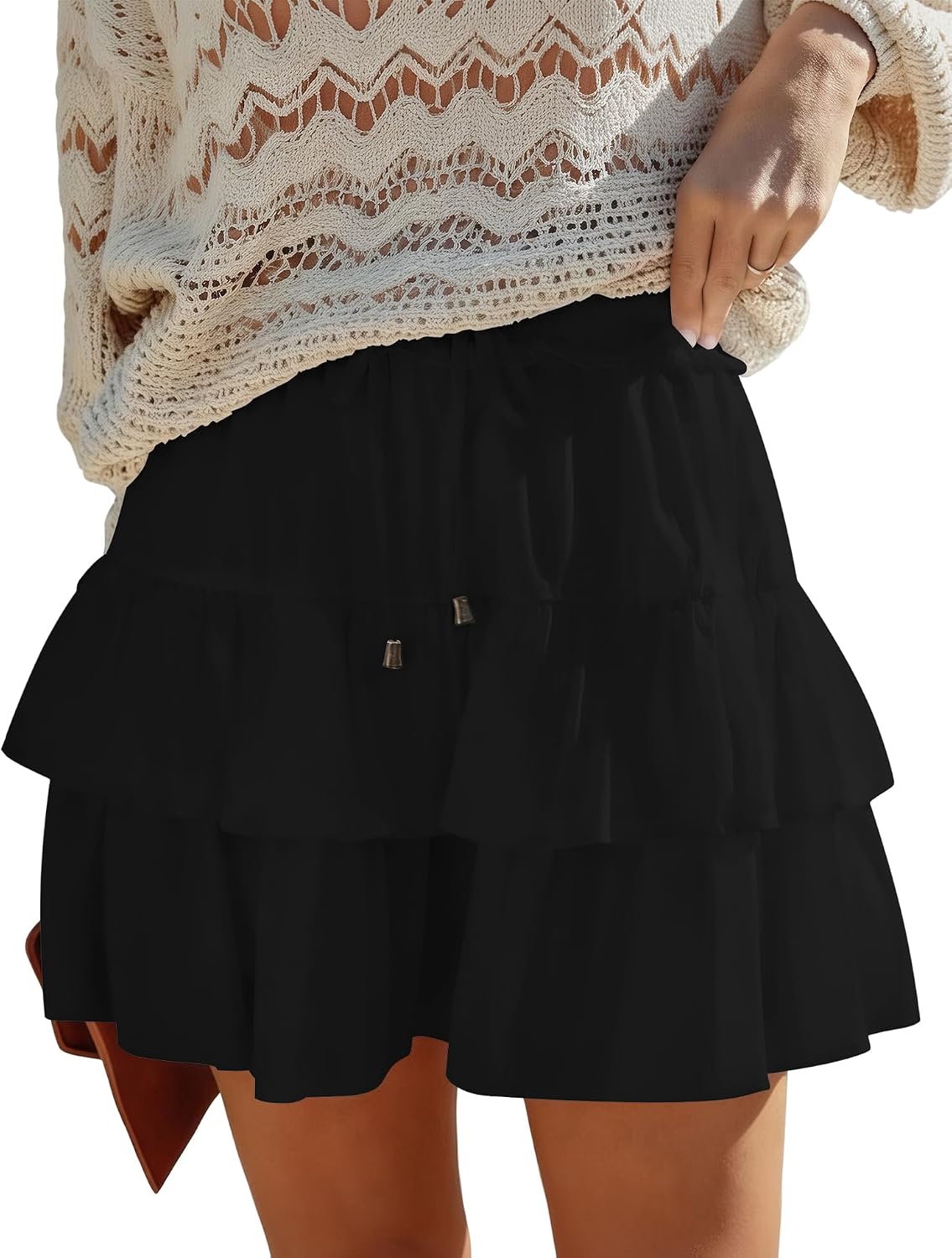 2026 Youth Flowy Boho Ruffled Mini Skorts for Women High Waist Tiered Casual Skorts for Tennis Golf Daily Activities