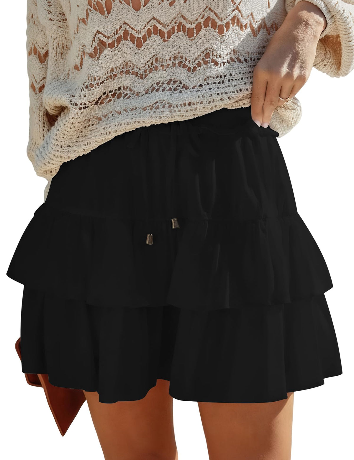 2026 Youth Flowy Boho Ruffled Mini Skorts for Women High Waist Tiered Casual Skorts for Tennis Golf Daily Activities