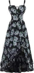 Womens Business Corset Dress Summer Floral Flowy High Low Milkmaid Sundress for Wedding Party Events