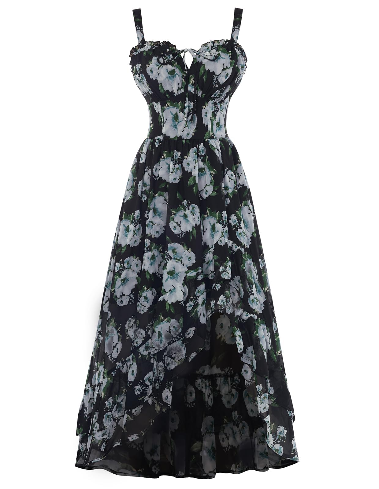 Womens Business Corset Dress Summer Floral Flowy High Low Milkmaid Sundress for Wedding Party Events