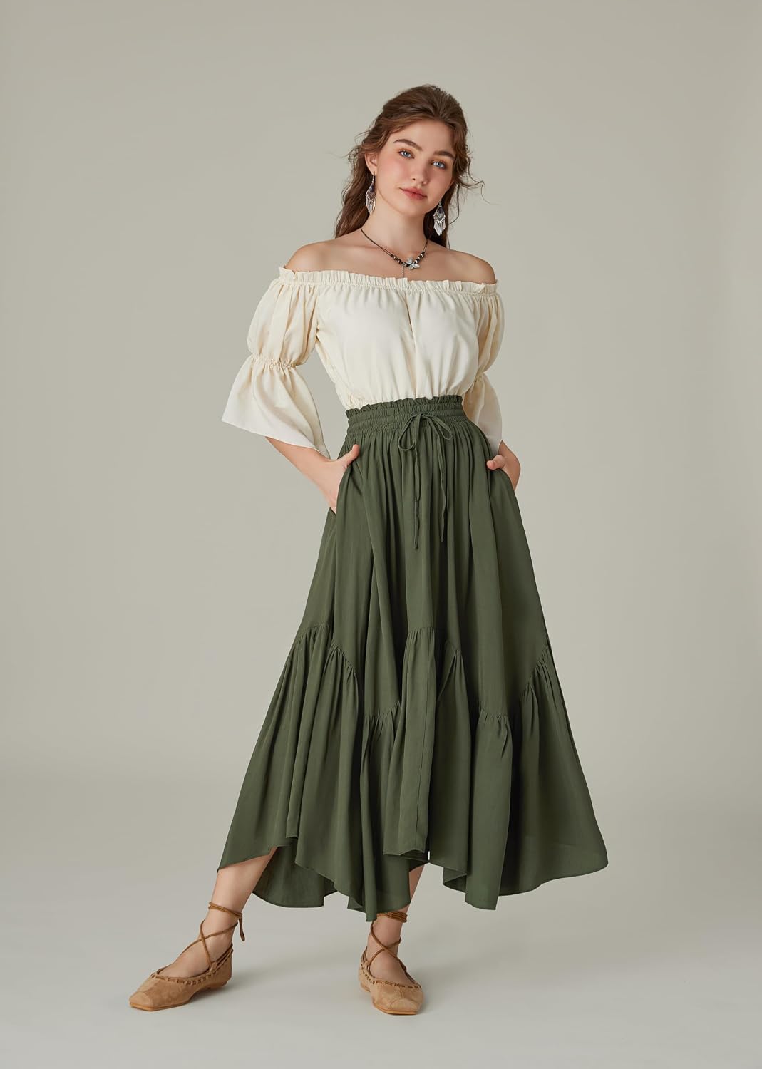 Minimalist Maxi Skirt for Women High Waist Renaissance Long Skirt with Pockets Minimalist Daily Casual Outfit