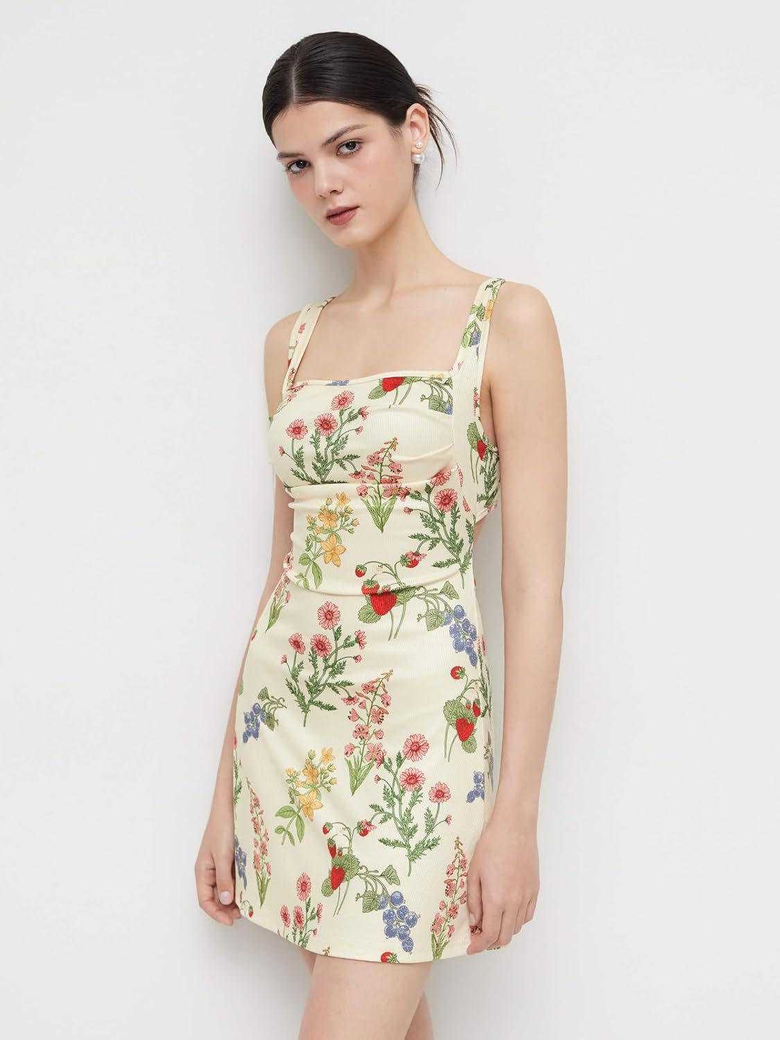 2026 Business Summer Floral Mini Dress for Women Cut Out Back Square Neck Sleeveless Cocktail Dress for Business Events