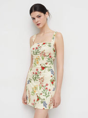 2026 Business Summer Floral Mini Dress for Women Cut Out Back Square Neck Sleeveless Cocktail Dress for Business Events