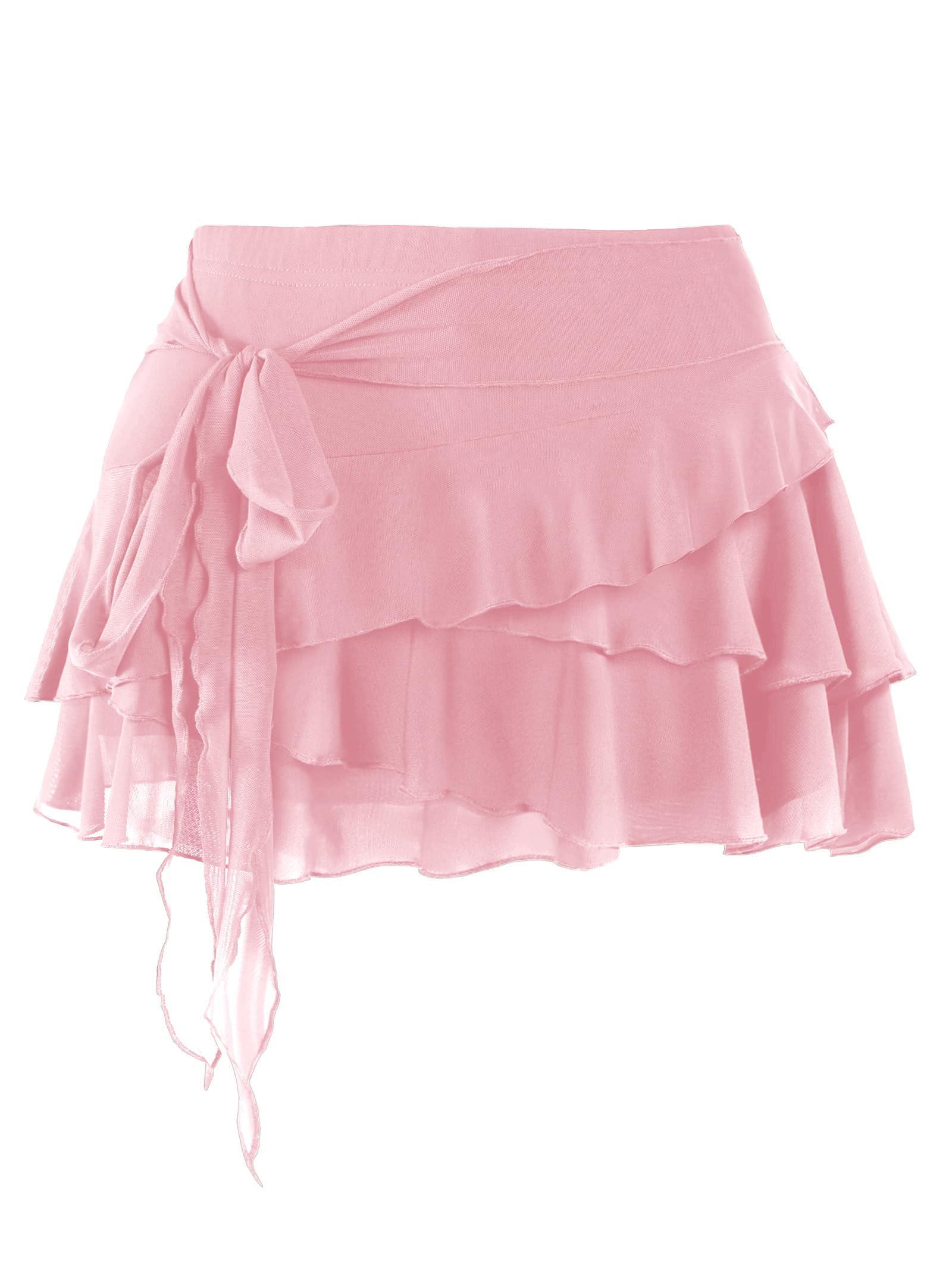 Youth Womens Mesh Ruffle Mini Skirt Summer Flowy Tiered Layered Pleated Skirt With Built In Shorts for Teens