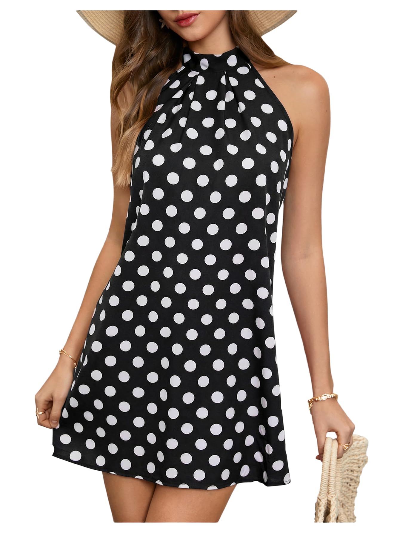 Business Casual Women's Sleeveless Halter Neck Floral Print A Line Short Sundress Summer Daily Office Wear Dress