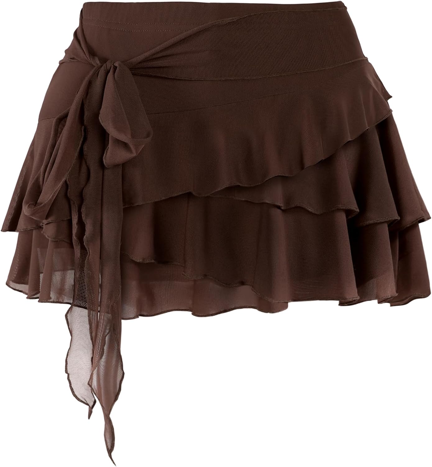 Youth Womens Mesh Ruffle Mini Skirt Summer Flowy Tiered Layered Pleated Skirt With Built In Shorts for Teens