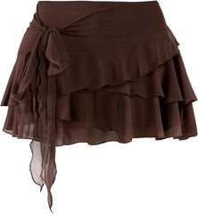 Youth Womens Mesh Ruffle Mini Skirt Summer Flowy Tiered Layered Pleated Skirt With Built In Shorts for Teens