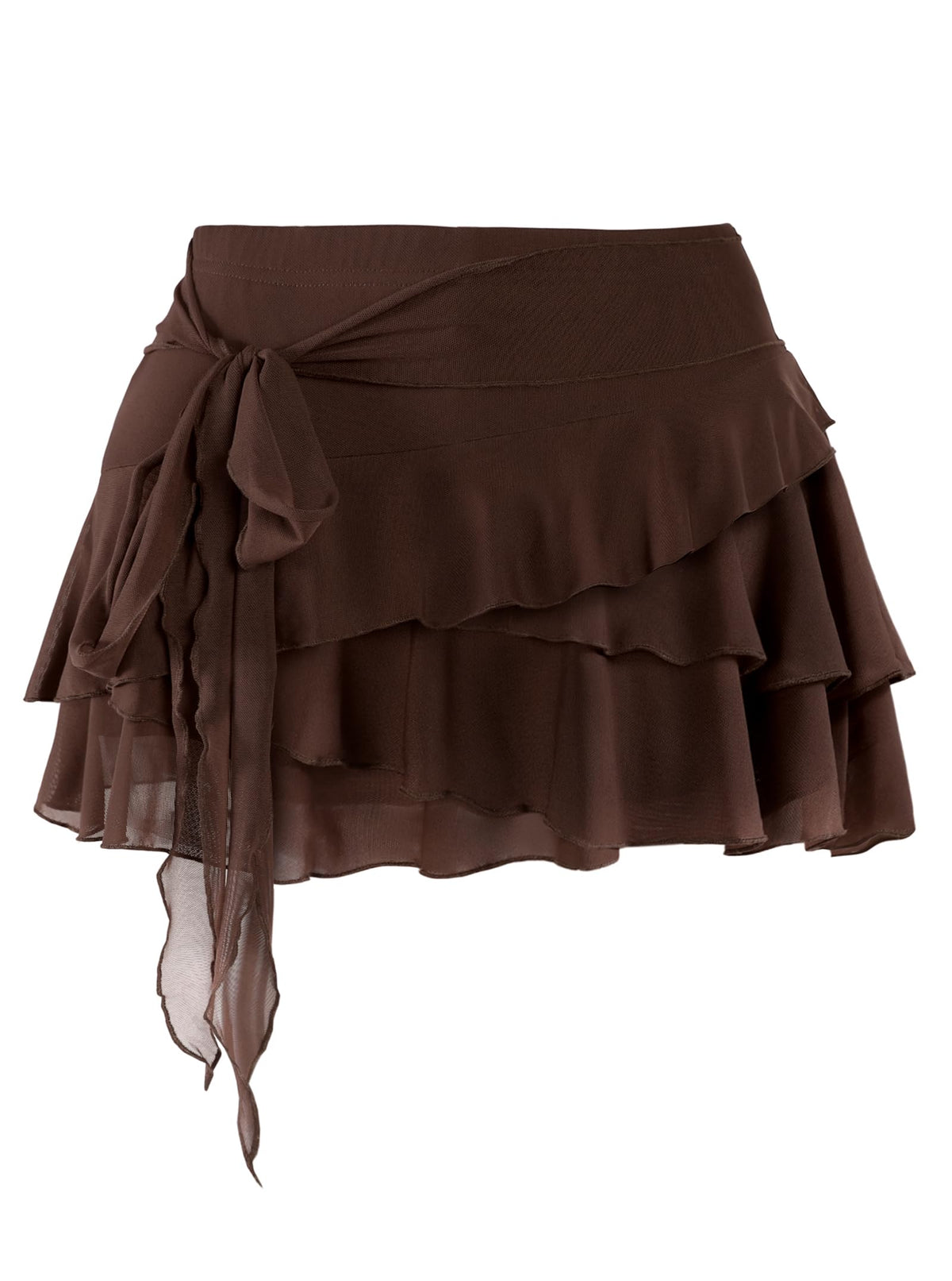 Youth Womens Mesh Ruffle Mini Skirt Summer Flowy Tiered Layered Pleated Skirt With Built In Shorts for Teens