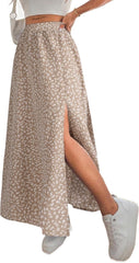Business Womens Boho Floral Split Thigh High Waisted Slit Maxi Skirt Long Skirt for Business Casual Office Daily Wear