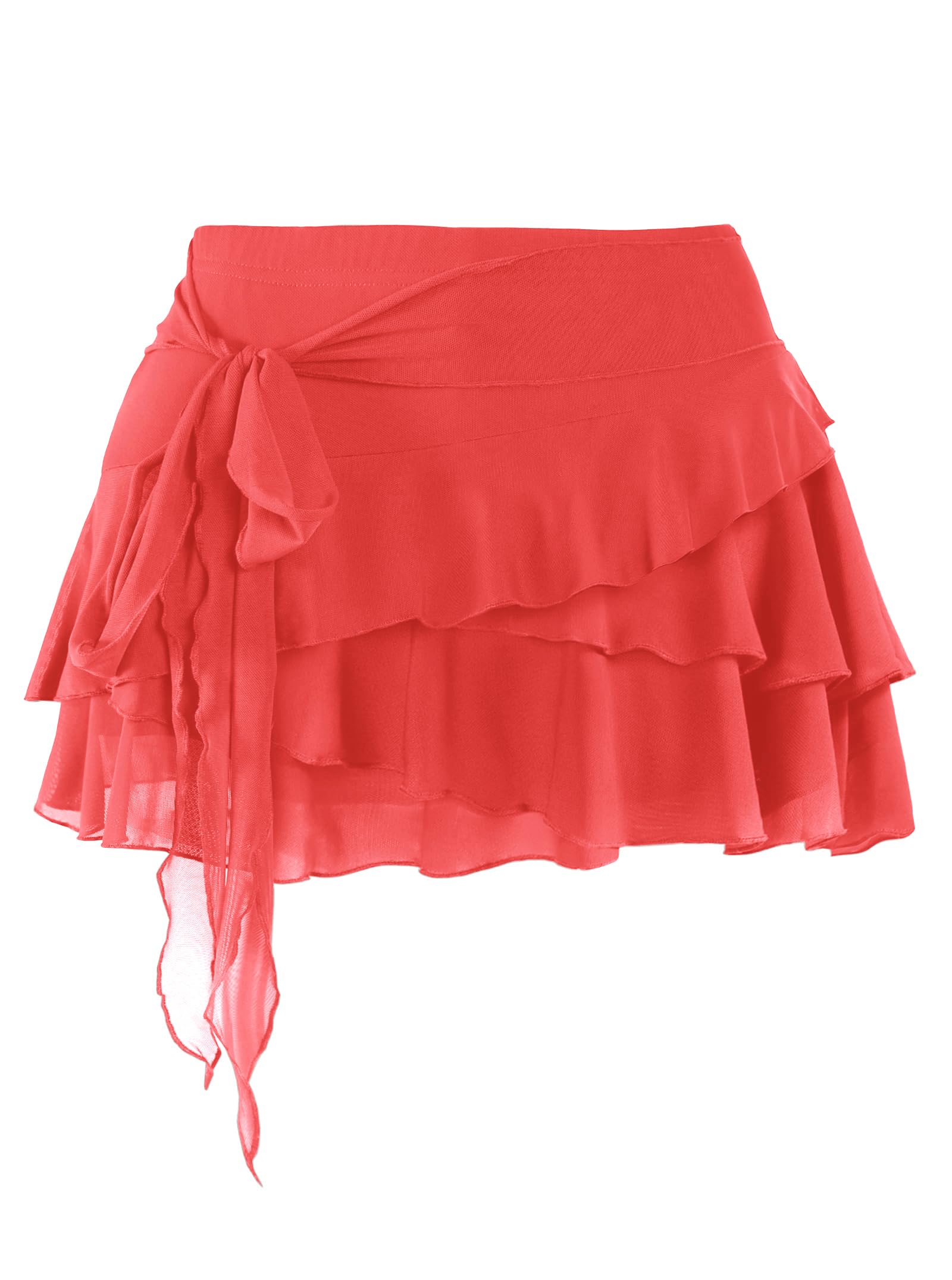 Youth Womens Mesh Ruffle Mini Skirt Summer Flowy Tiered Layered Pleated Skirt With Built In Shorts for Teens