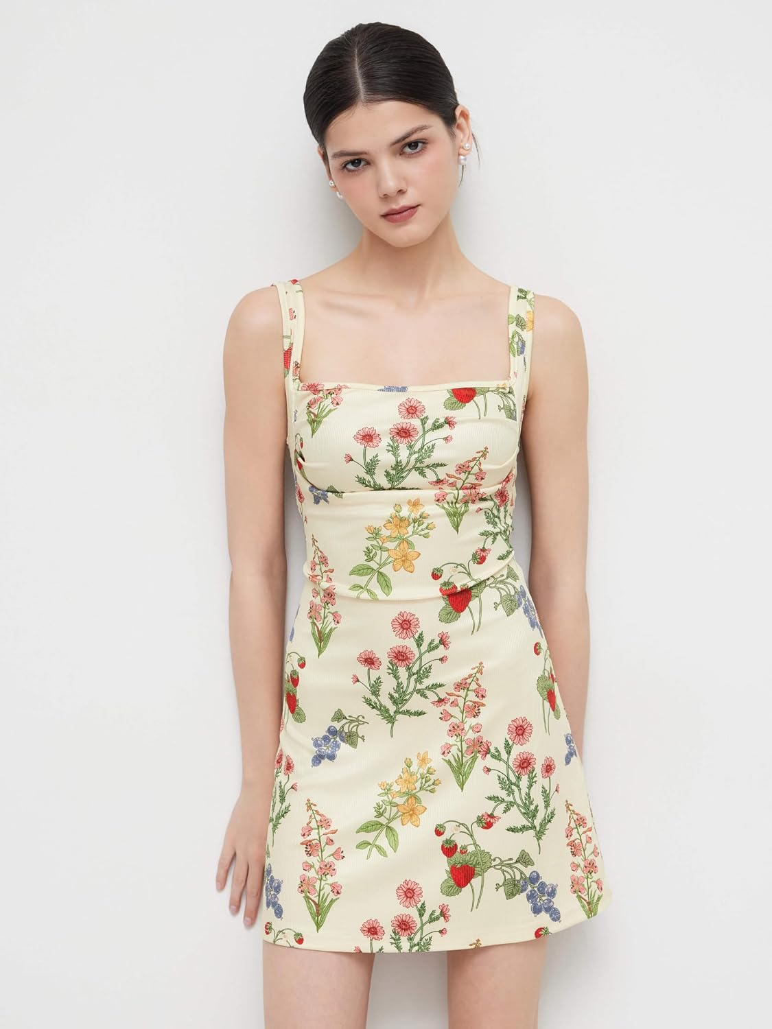 2026 Business Summer Floral Mini Dress for Women Cut Out Back Square Neck Sleeveless Cocktail Dress for Business Events