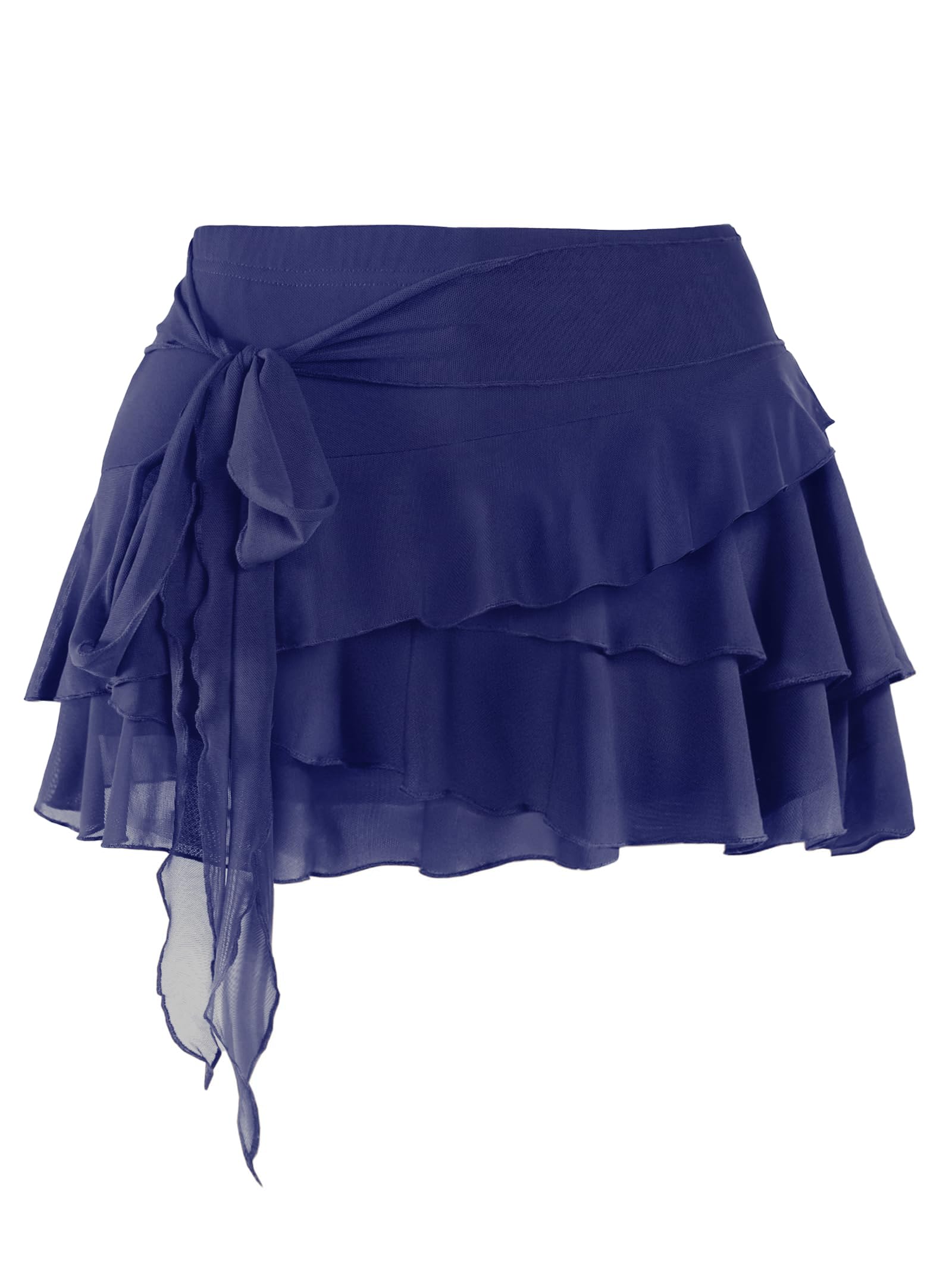 Youth Womens Mesh Ruffle Mini Skirt Summer Flowy Tiered Layered Pleated Skirt With Built In Shorts for Teens