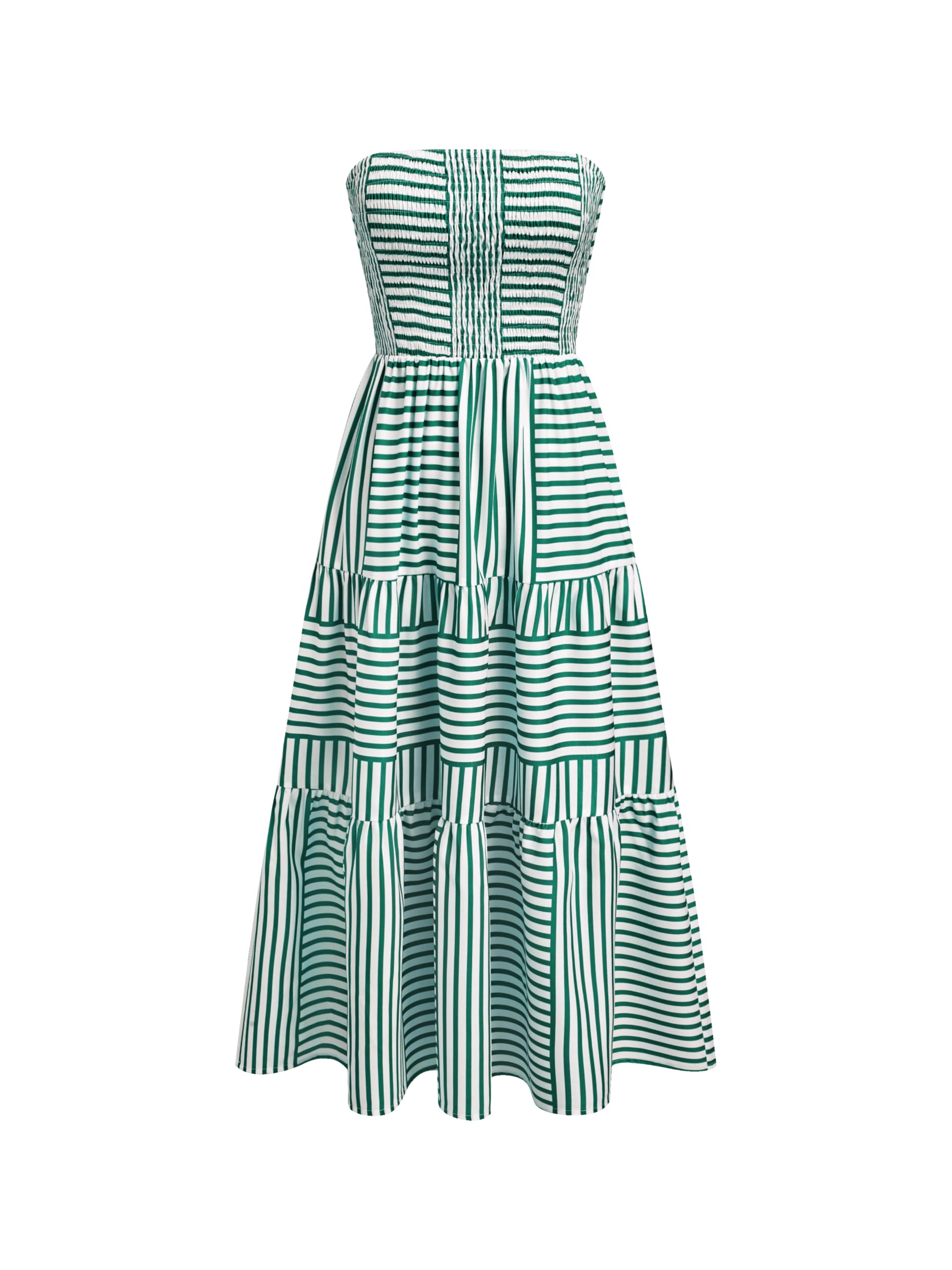 Youth Womens Strapless Dress with Pockets Tube Striped Long A Line Midi Dresses Beach Vacation Casual Summer Outfits