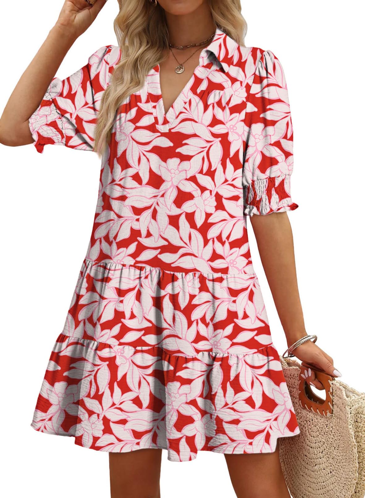 Youth Womens Casual Summer Dresses Lapel Collared V Neck Mid Sleeved Pleated 2026 Midi Dress Daily Outfit