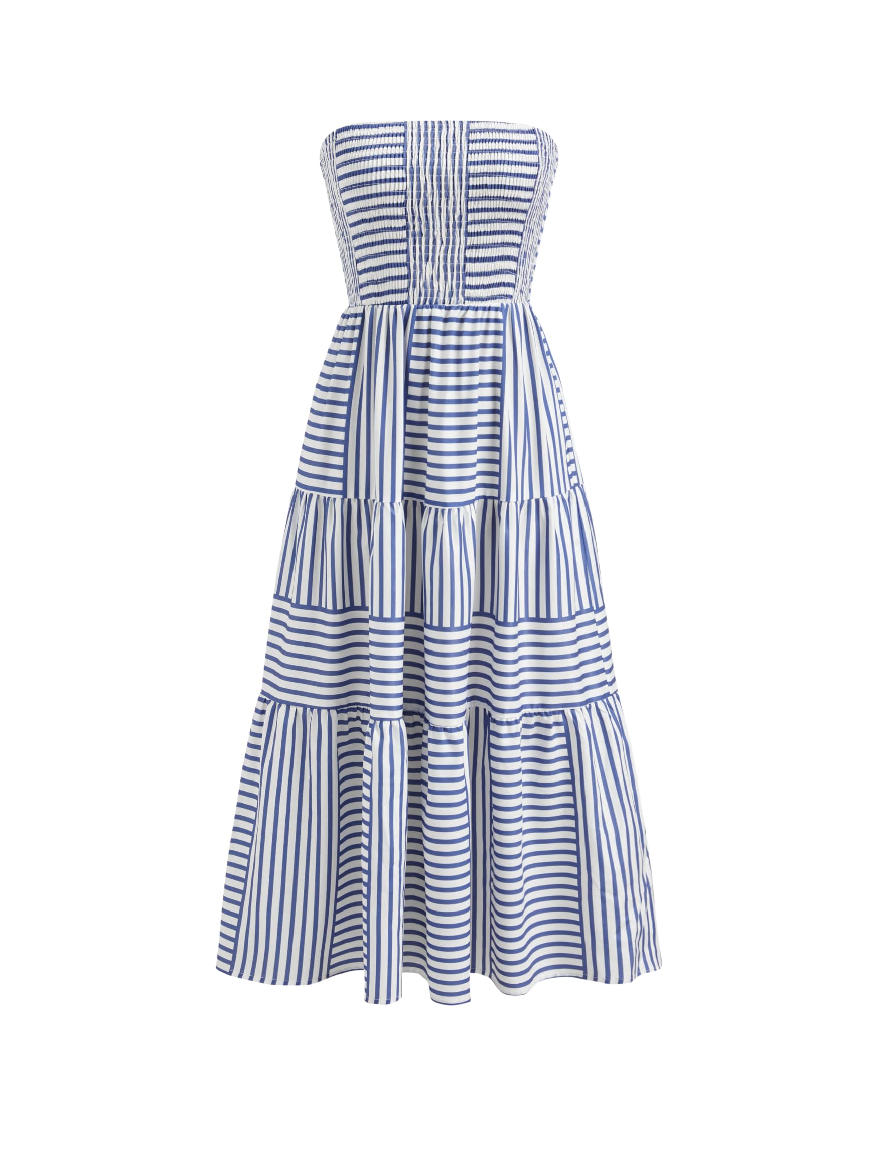 Youth Womens Strapless Dress with Pockets Tube Striped Long A Line Midi Dresses Beach Vacation Casual Summer Outfits