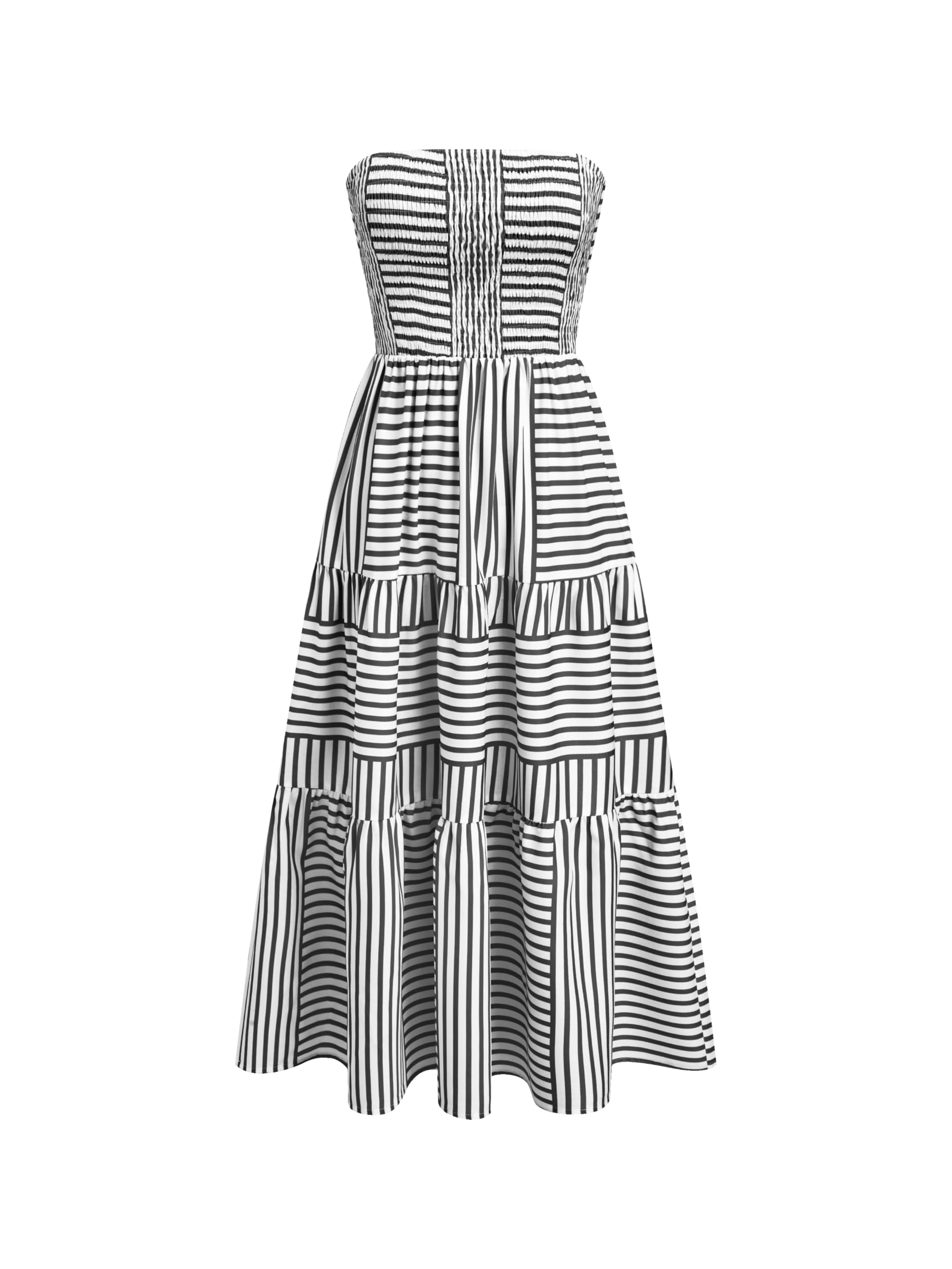 Youth Womens Strapless Dress with Pockets Tube Striped Long A Line Midi Dresses Beach Vacation Casual Summer Outfits