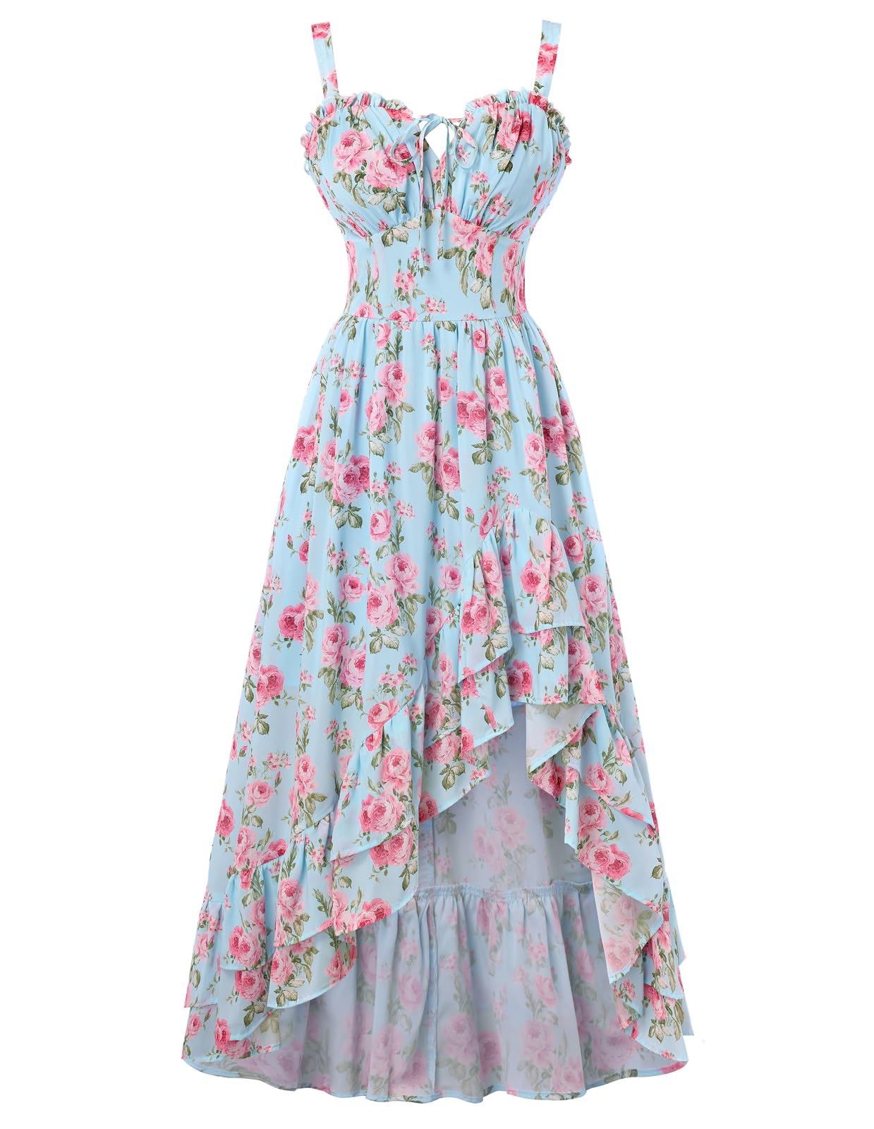 Womens Business Corset Dress Summer Floral Flowy High Low Milkmaid Sundress for Wedding Party Events