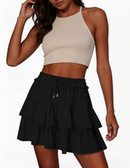 2026 Youth Flowy Boho Ruffled Mini Skorts for Women High Waist Tiered Casual Skorts for Tennis Golf Daily Activities