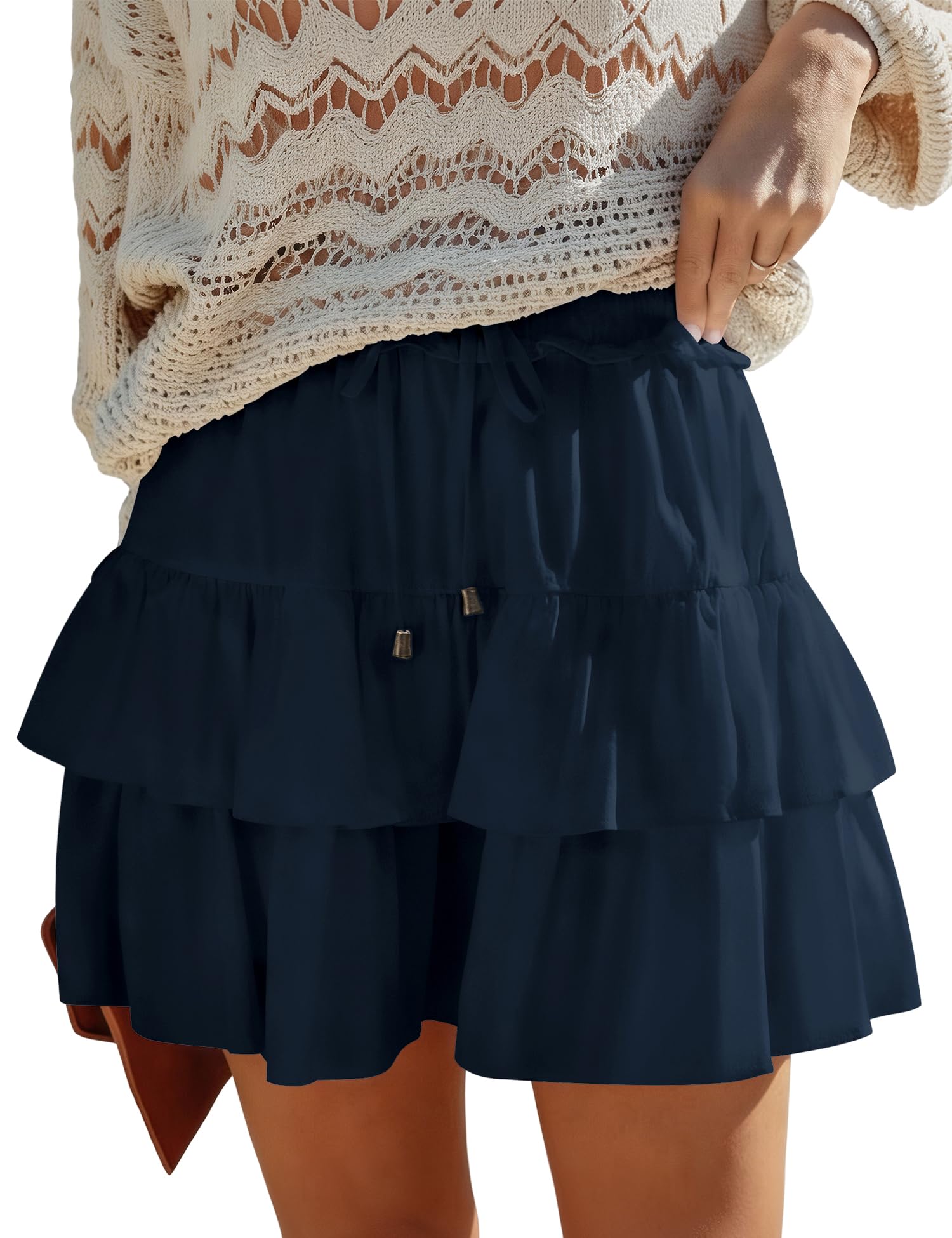 2026 Youth Flowy Boho Ruffled Mini Skorts for Women High Waist Tiered Casual Skorts for Tennis Golf Daily Activities