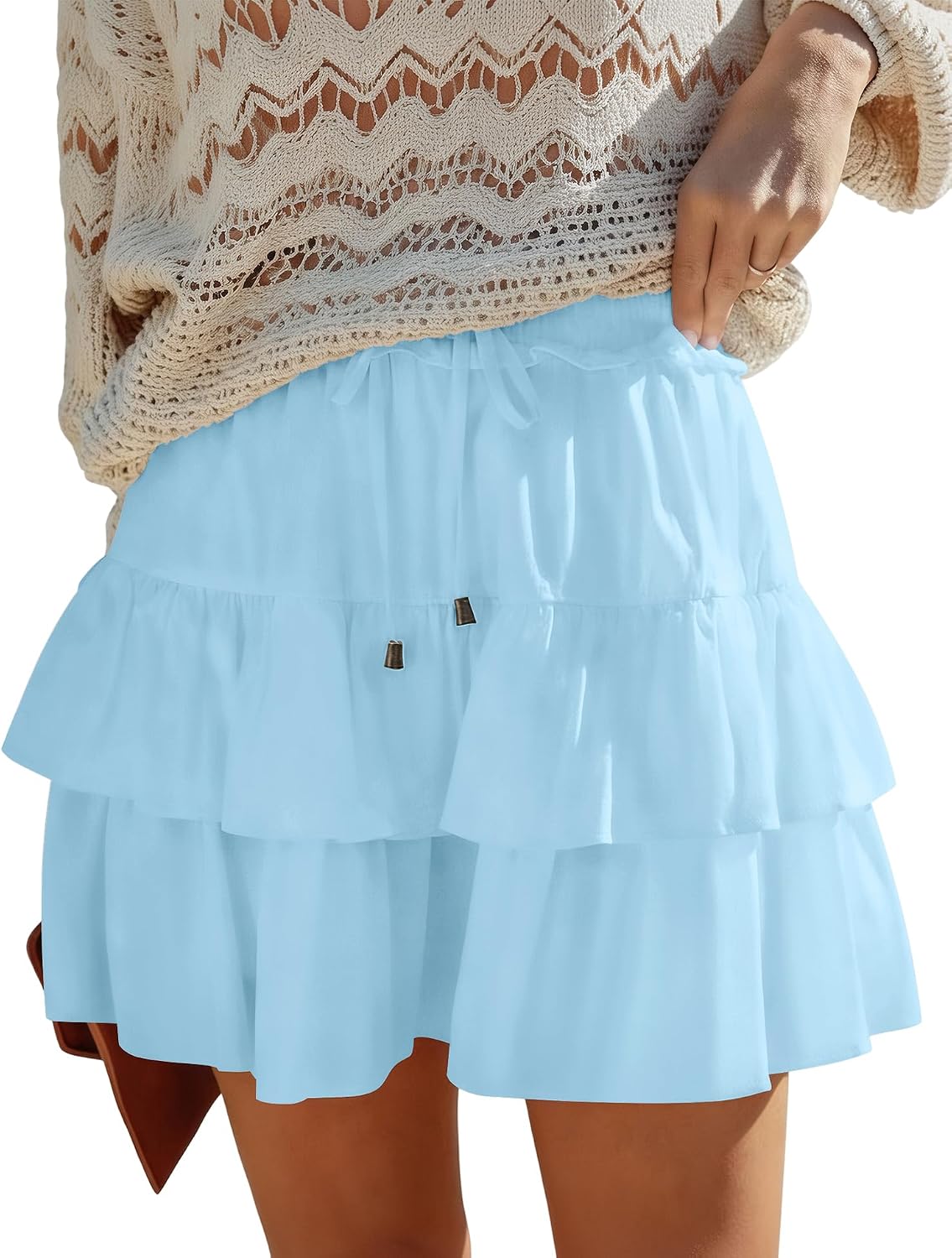 2026 Youth Flowy Boho Ruffled Mini Skorts for Women High Waist Tiered Casual Skorts for Tennis Golf Daily Activities
