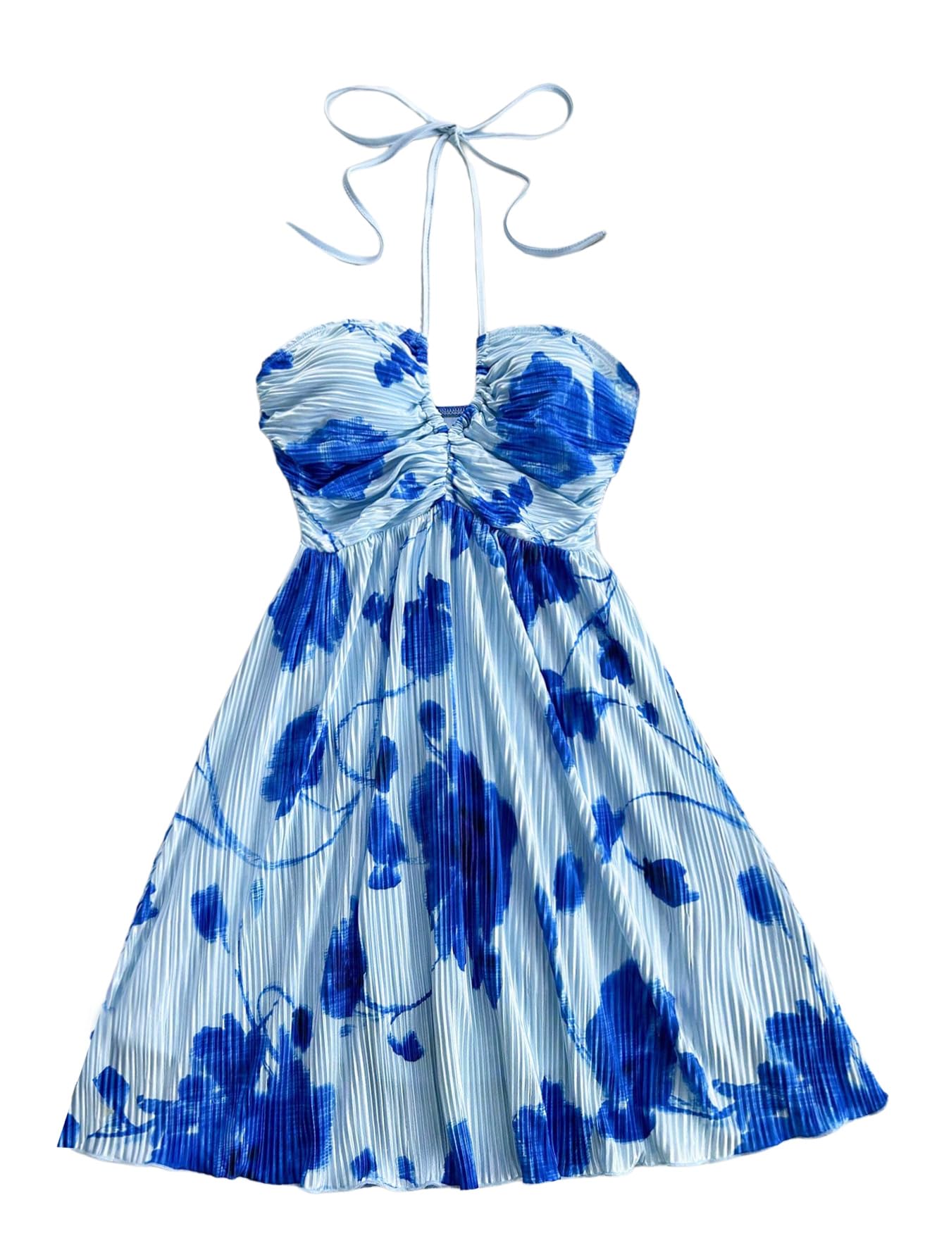 Youth Womens Tie Dye Cami Dress Halter Backless Sleeveless A Line Short Summer Vacation Sundress