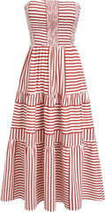 Youth Womens Strapless Dress with Pockets Tube Striped Long A Line Midi Dresses Beach Vacation Casual Summer Outfits