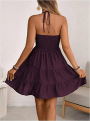 Womens Business Summer Mini Dress Halter Backless Sleeveless A Line Ruffle Hem Flowy Cami Sundress for Casual Outing